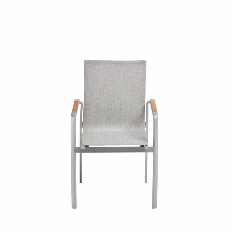 Kettler "Diamond" Stapelsessel, Gestell Aluminium silber, Sitzfläche Textilene® hellgrau, Armlehne Teak