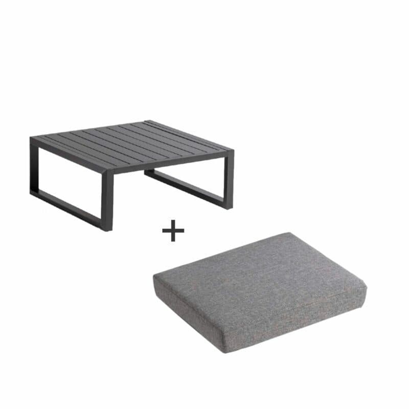 Kettler "Ocean Skid Modular" Hocker/Loungetisch, Aluminium anthrazit, Polster Olefin hellgrau meliert, 75x75 cm