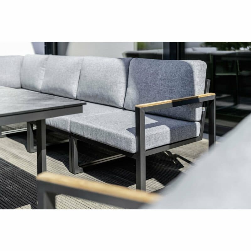 Kettler "Ocean Skid Modular" Loungeserie, Gestell Aluminium anthrazit, Polster Olefin hellgrau meliert, Armlehnen Teak