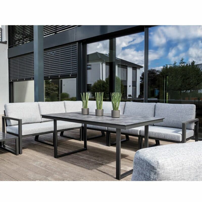 Kettler "Ocean Skid Modular/Skate" Casual Dining Set, Alu anthrazit/hellgrau meliert, Armlehnen Alu, Tisch "Skate", hier Variante HPL anthrazit