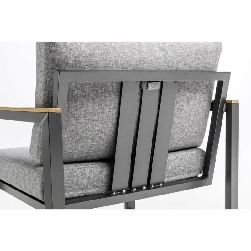 Kettler "Ocean Skid Modular" Sessel, Gestell Aluminium anthrazit, Polster Olefin hellgrau meliert, Armlehnen Teak