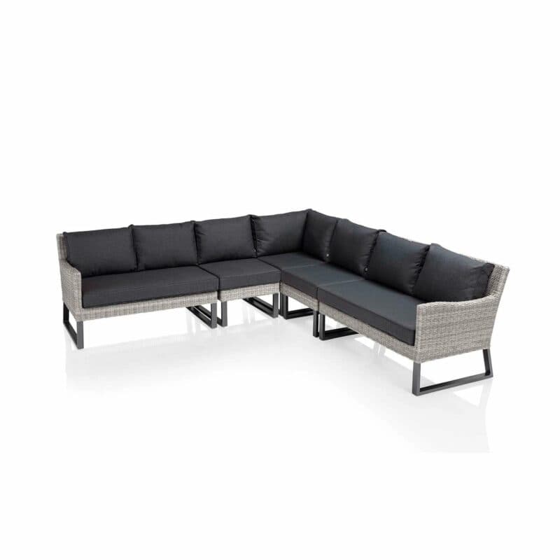 Kettler “Palma Wing“ Casual Dining Lounge mit Seitenteil rechts & links, 2x Mittelteil, Eckteil, Gestell Alu anthrazit, Polyrattan white wash, Kissen anthrazit