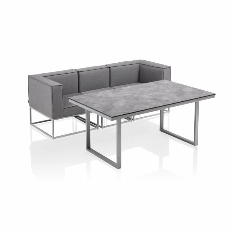 Kettler "Modena" Casual Dining Gruppe mit Tisch "Skate", Gestell Aluminium silber, Polster Sunbrella® flanelle (grau meliert), Tischplatte HPL anthrazit