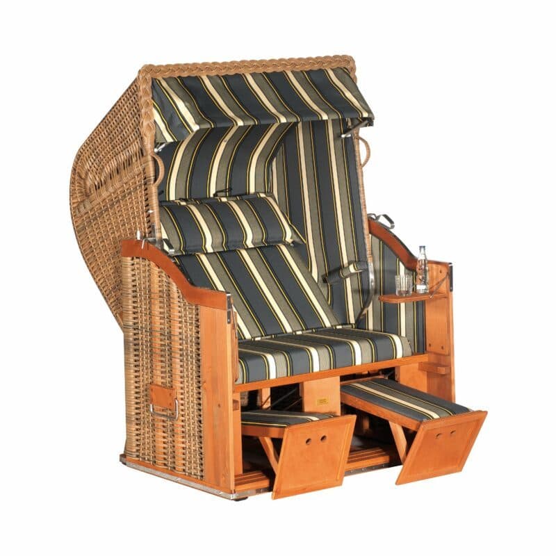 Sonnenpartner "Classic" Strandkorb, 2-Sitzer, PE-Geflecht marone, Markisenstoff Dessin 69