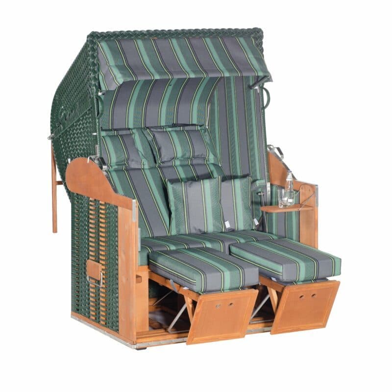 Sonnenpartner "Classic" Strandkorb, 2-Sitzer, Geflecht grün, Markisenstoff Dessin 188