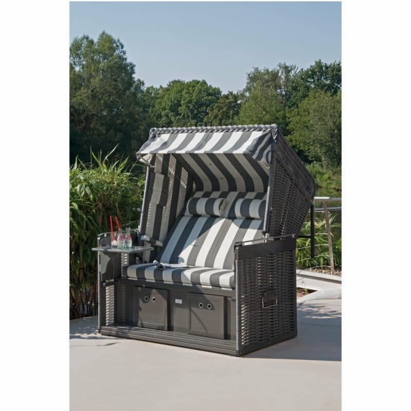 Sonnenpartner 2-Sitzer-XL Strandkorb "Präsidend Alu", Geflecht onix, Stoff-Dessin 70