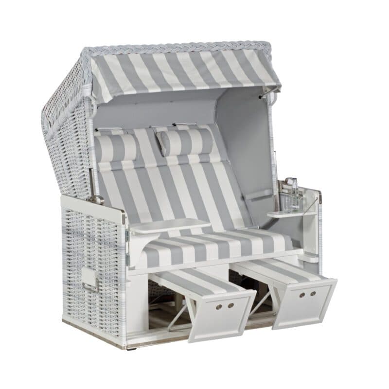 Sonnenpartner Strandkorb "Konsul", XL-2-Sitzer, Polyrattan white-washed, PVC-Stoff 210 und uni hellgrau
