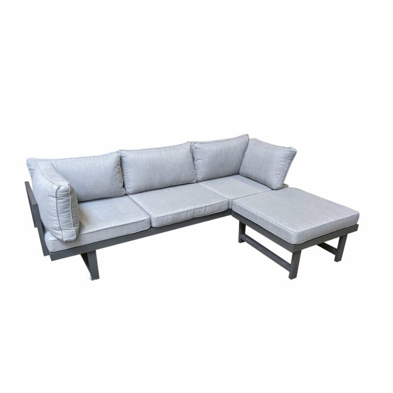 Home Islands "New Chalong" Loungeset mit Sofa inkl. extra Armlehne & Hocker, Gestell Aluminium anthrazit, Polster hellgrau