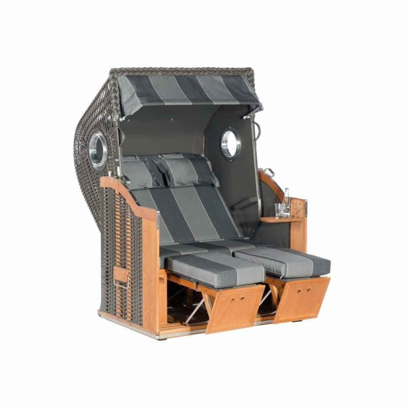 Sonnenpartner "Classic" Strandkorb mit Bullaugen, PVC-Geflecht anthrazit, Markisenstoff Dessin 29