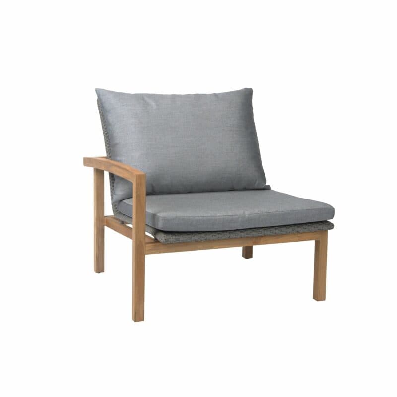 Stern "Leah" Lounge-Seitenelement mit Armlehne rechts, Gestell Teakholz, Sitz- und Rückenfläche Rope steingrau