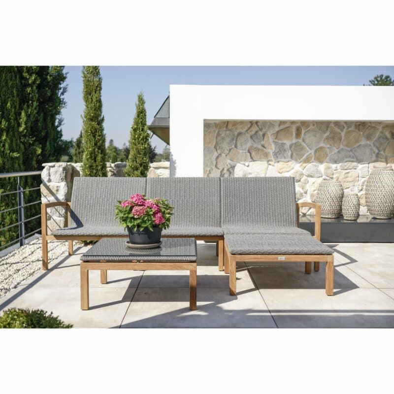Stern "Leah" Loungeset, Teakholz, Bespannung Rope steingrau