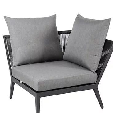 Jati&Kebon Eckteil "Medford", Gestell Aluminium eisengrau, Bespannung Sunloom dunkelgrau mit Kissensatz Natté Charcoal Chiné