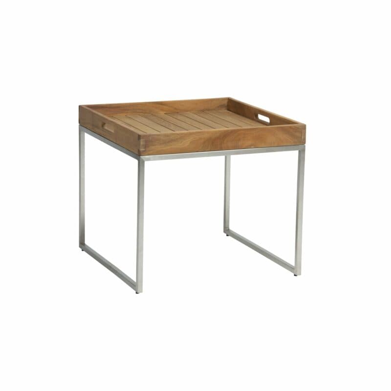 Stern Tabletttisch, Gestell Edelstahl. Tablett/Tischplatte Teak