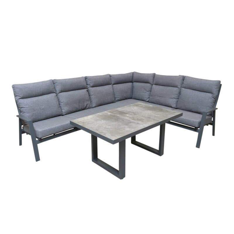 Lesli Living "Ohio" Loungeset mit "Murcia" Casual-Diningtisch, Gestelle Aluminium charcoal, Polster anthrazit, Tischplatte Keramik stone