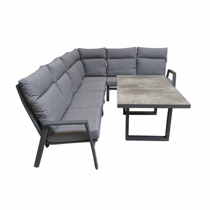 Lesli Living "Ohio" Loungeset mit "Murcia" Casual-Diningtisch, Gestelle Aluminium charcoal, Polster anthrazit, Tischplatte Keramik stone