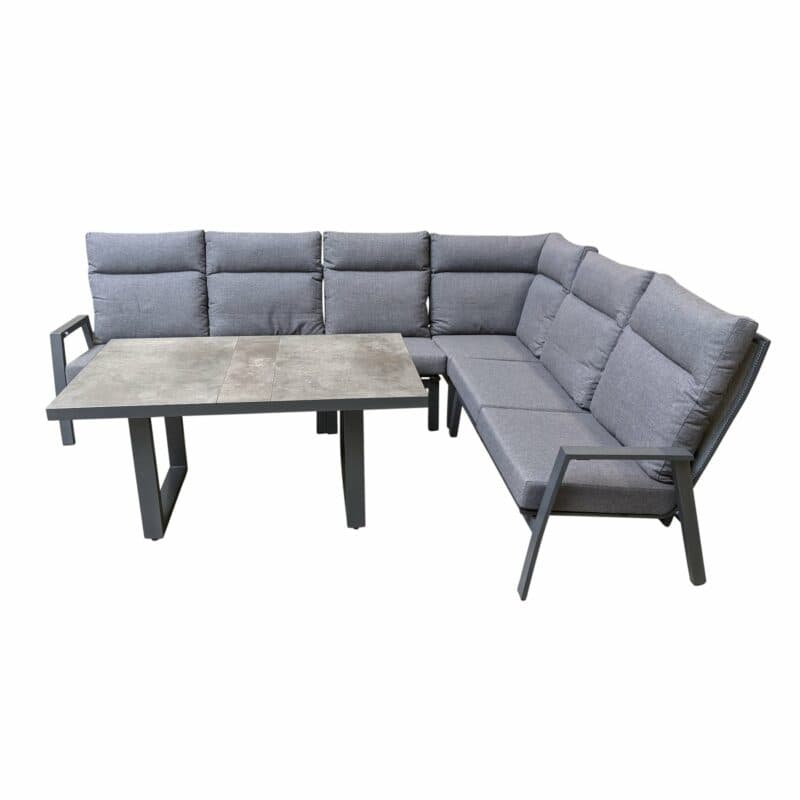 Lesli Living "Ohio" Loungeset mit "Murcia" Casual-Diningtisch, Gestelle Aluminium charcoal, Polster anthrazit, Tischplatte Keramik stone