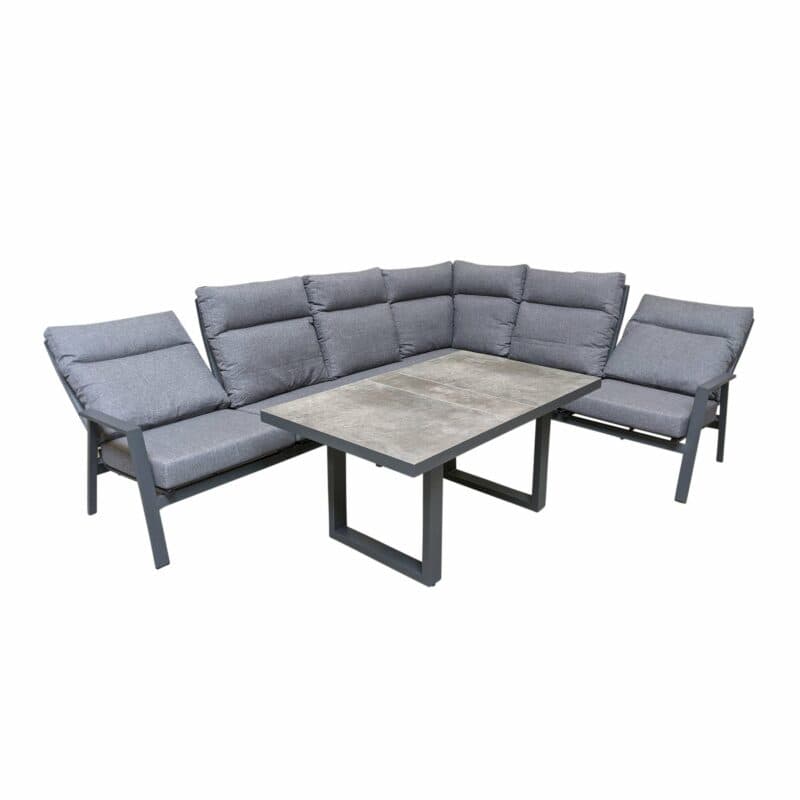 Lesli Living "Ohio" Loungeset mit "Murcia" Casual-Diningtisch, Gestelle Aluminium charcoal, Polster anthrazit, Tischplatte Keramik stone