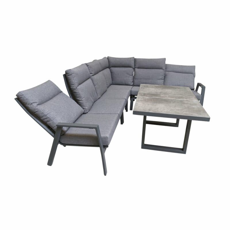 Lesli Living "Ohio" Loungeset mit "Murcia" Casual-Diningtisch, Gestelle Aluminium charcoal, Polster anthrazit, Tischplatte Keramik stone