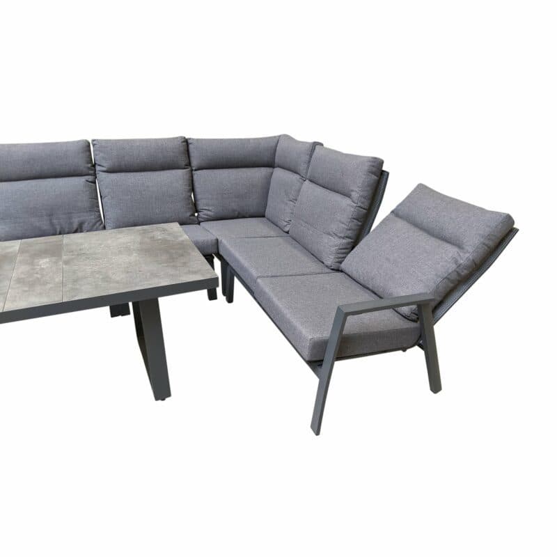 Lesli Living "Ohio" Loungeset mit "Murcia" Casual-Diningtisch, Gestelle Aluminium charcoal, Polster anthrazit, Tischplatte Keramik stone