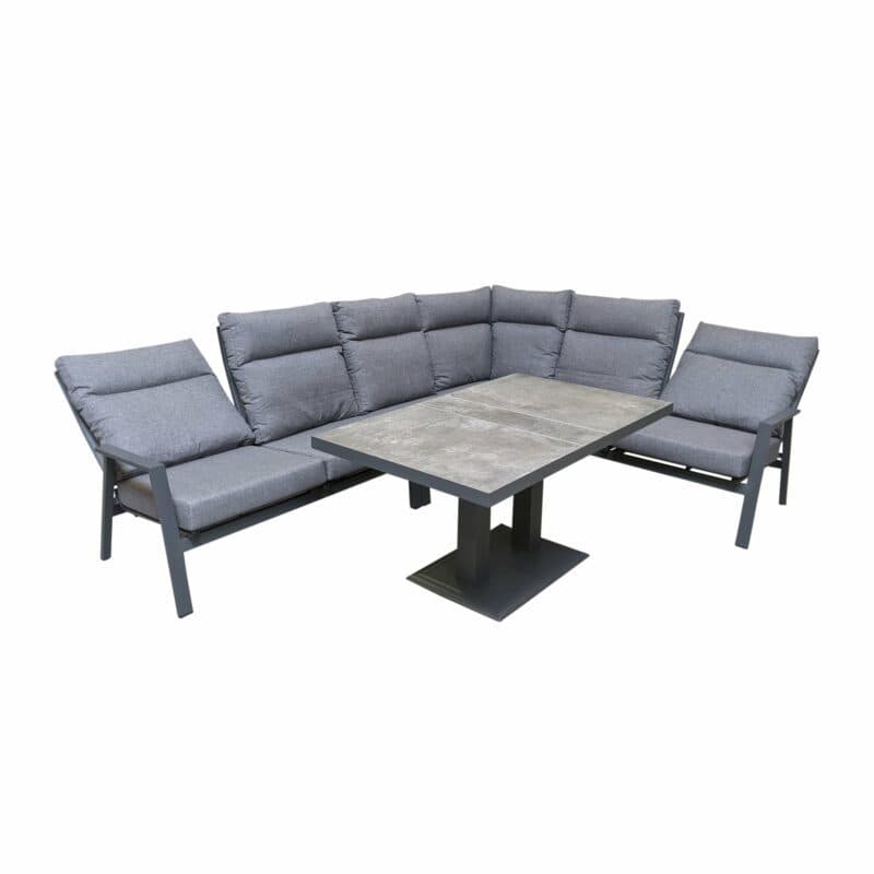 Lesli Living "Ohio" Loungeset mit "Murcia" Loungetisch höhenverstellbar, Gestelle Aluminium charcoal, Polster anthrazit, Tischplatte Keramik stone
