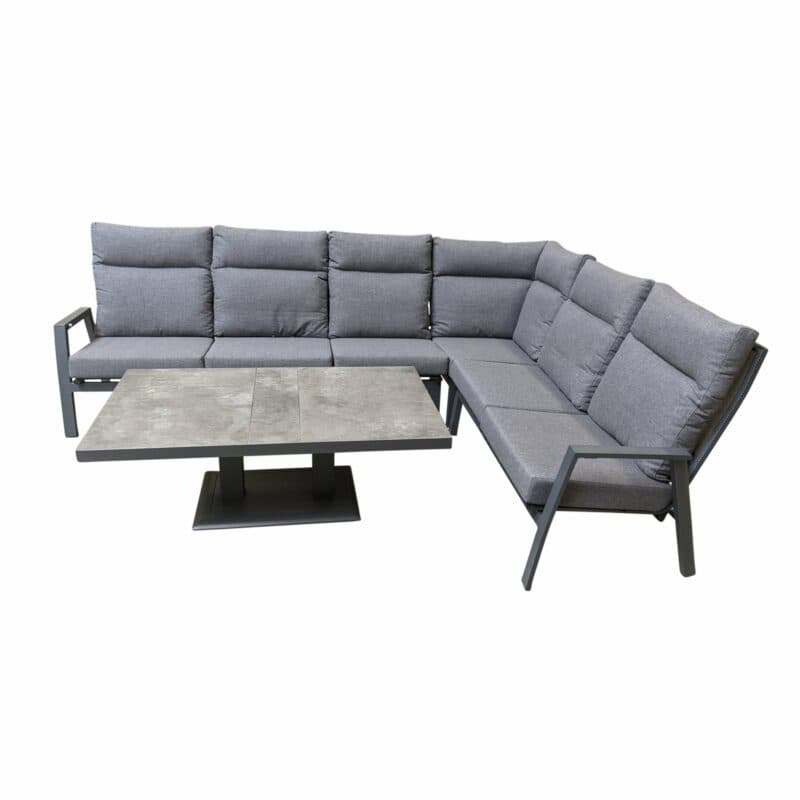Lesli Living "Ohio" Loungeset mit "Murcia" Loungetisch höhenverstellbar, Gestelle Aluminium charcoal, Polster anthrazit, Tischplatte Keramik stone