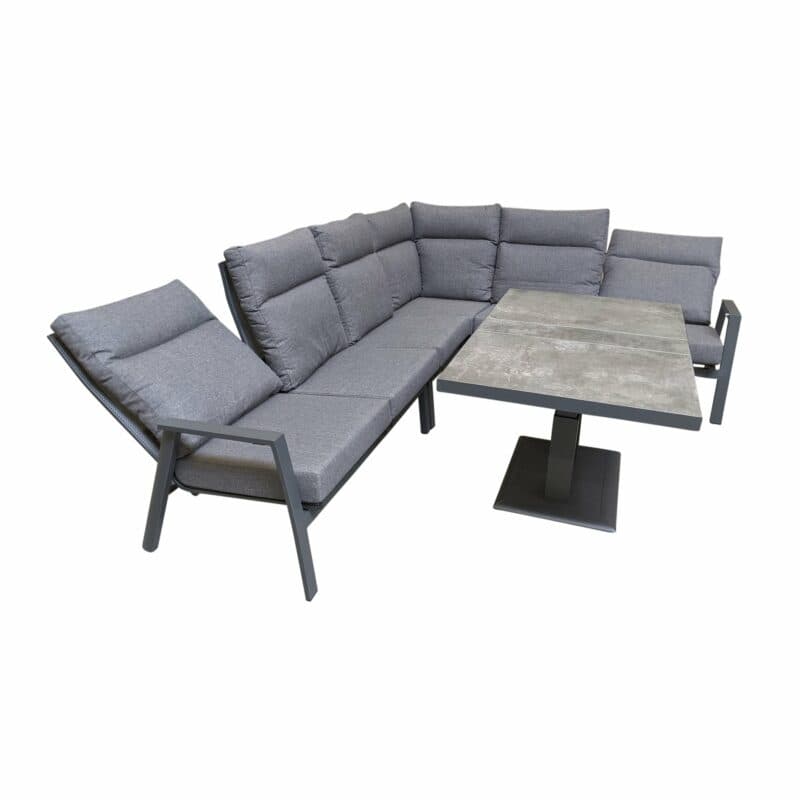 Lesli Living "Ohio" Loungeset mit "Murcia" Loungetisch höhenverstellbar, Gestelle Aluminium charcoal, Polster anthrazit, Tischplatte Keramik stone