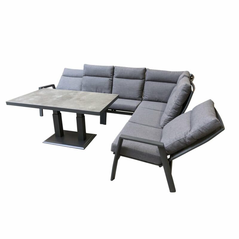 Lesli Living "Ohio" Loungeset mit "Murcia" Loungetisch höhenverstellbar, Gestelle Aluminium charcoal, Polster anthrazit, Tischplatte Keramik stone