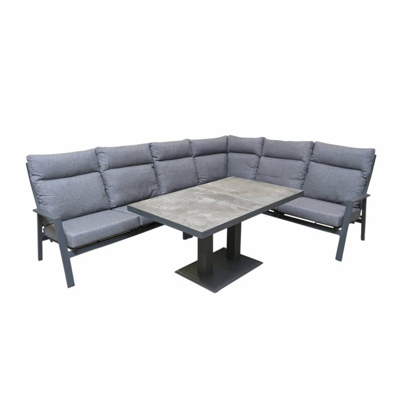 Lesli Living "Ohio" Loungeset mit "Murcia" Loungetisch höhenverstellbar, Gestelle Aluminium charcoal, Polster anthrazit, Tischplatte Keramik stone