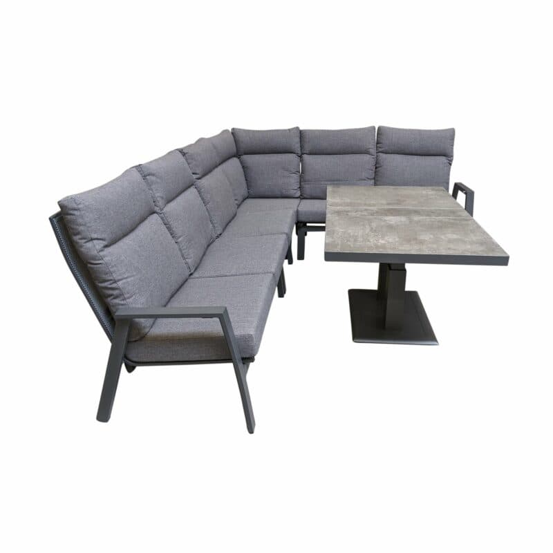Lesli Living "Ohio" Loungeset mit "Murcia" Loungetisch höhenverstellbar, Gestelle Aluminium charcoal, Polster anthrazit, Tischplatte Keramik stone