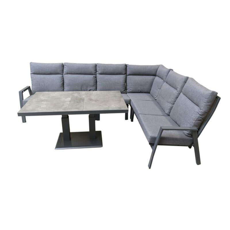 Lesli Living "Ohio" Loungeset mit "Murcia" Loungetisch höhenverstellbar, Gestelle Aluminium charcoal, Polster anthrazit, Tischplatte Keramik stone