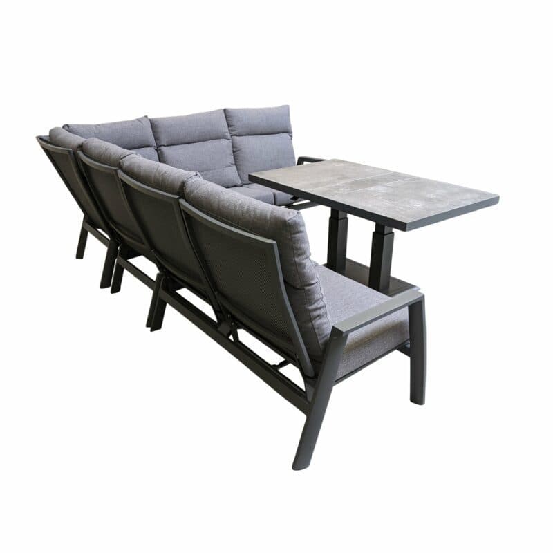Lesli Living "Ohio" Loungeset mit "Murcia" Loungetisch höhenverstellbar, Gestelle Aluminium charcoal, Polster anthrazit, Tischplatte Keramik stone