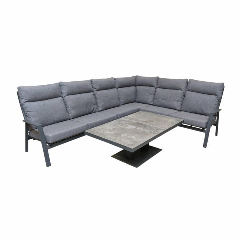 Lesli Living "Ohio" Loungeset mit "Murcia" Loungetisch höhenverstellbar, Gestelle Aluminium charcoal, Polster anthrazit, Tischplatte Keramik stone