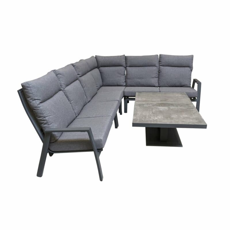 Lesli Living "Ohio" Loungeset mit "Murcia" Loungetisch höhenverstellbar, Gestelle Aluminium charcoal, Polster anthrazit, Tischplatte Keramik stone
