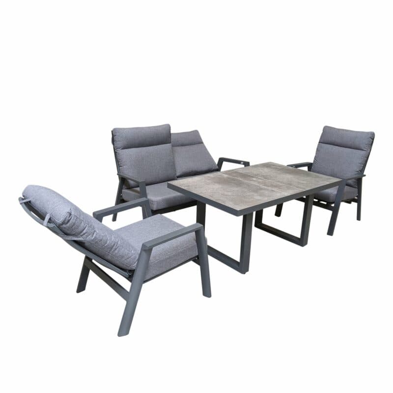 Lesli Living "Ohio" Loungeset mit "Murcia" Casual-Diningtisch, Gestelle Aluminium, Polster Olefin anthrazit, Tischplatte Keramik stone