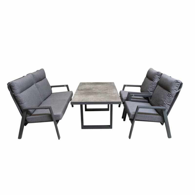 Lesli Living "Ohio" Loungeset mit "Murcia" Casual-Diningtisch, Gestelle Aluminium, Polster Olefin anthrazit, Tischplatte Keramik stone