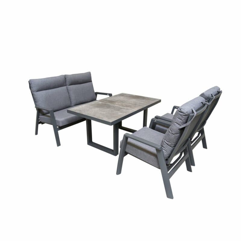Lesli Living "Ohio" Loungeset mit "Murcia" Casual-Diningtisch, Gestelle Aluminium, Polster Olefin anthrazit, Tischplatte Keramik stone