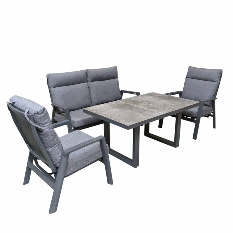 Lesli Living "Ohio" Loungeset mit "Murcia" Casual-Diningtisch, Gestelle Aluminium, Polster Olefin anthrazit, Tischplatte Keramik stone