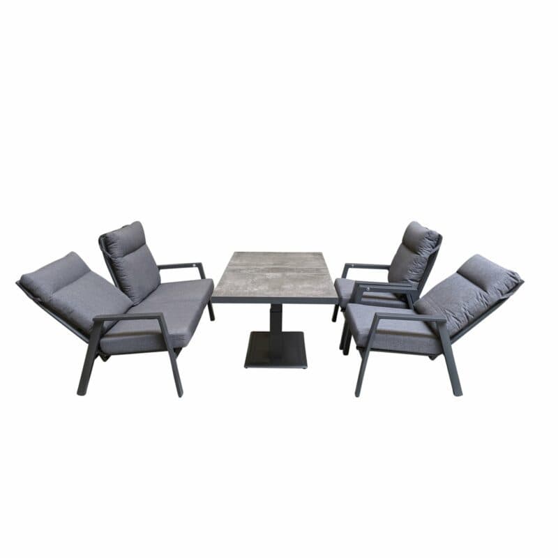 Lesli Living "Ohio" Loungeset mit "Murcia" Loungetisch höhenverstellbar, Gestelle Alu, Polster anthrazit, Tischplatte Keramik stone