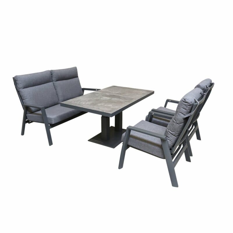 Lesli Living "Ohio" Loungeset mit "Murcia" Loungetisch höhenverstellbar, Gestelle Alu, Polster anthrazit, Tischplatte Keramik stone