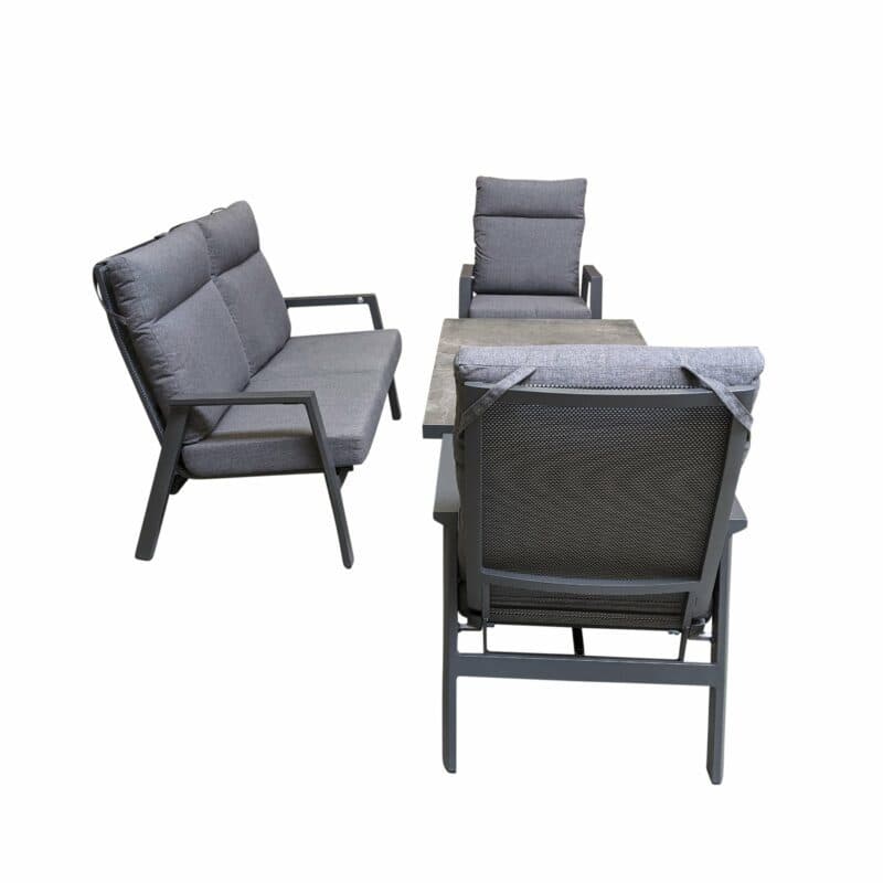 Lesli Living "Ohio" Loungeset mit "Murcia" Loungetisch höhenverstellbar, Gestelle Alu, Polster anthrazit, Tischplatte Keramik stone