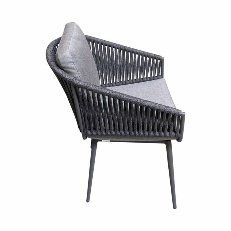 Jati&Kebon Dining-Sessel "Palm", Gestell Aluminium eisengrau, Rope straight weaving schwarz mit Kissen Natté Charcoal Chiné