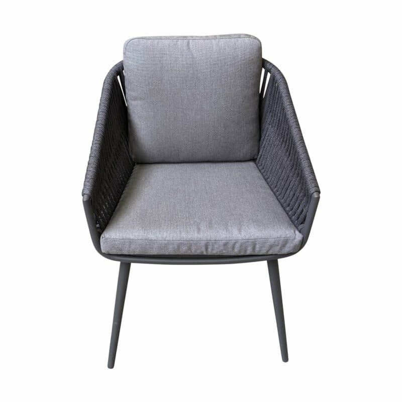 Jati&Kebon Dining-Sessel "Palm", Gestell Aluminium eisengrau, Rope straight weaving schwarz mit Kissen Natté Charcoal Chiné