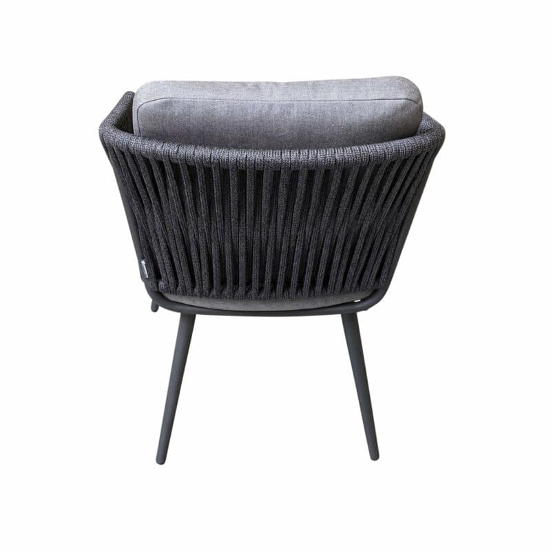 Jati&Kebon Dining-Sessel "Palm", Gestell Aluminium eisengrau, Rope straight weaving schwarz mit Kissen Natté Charcoal Chiné