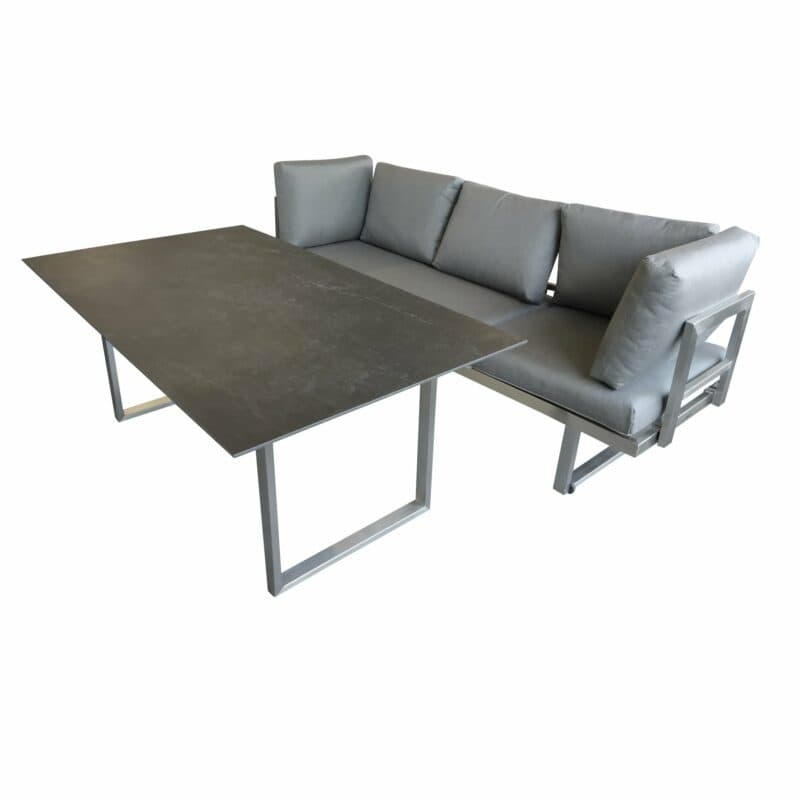 Jati&Kebon "Rao" Liege mit Armlehnen und Diningtisch, Gestell Edelstahl, Tischplatte Dekton Laos