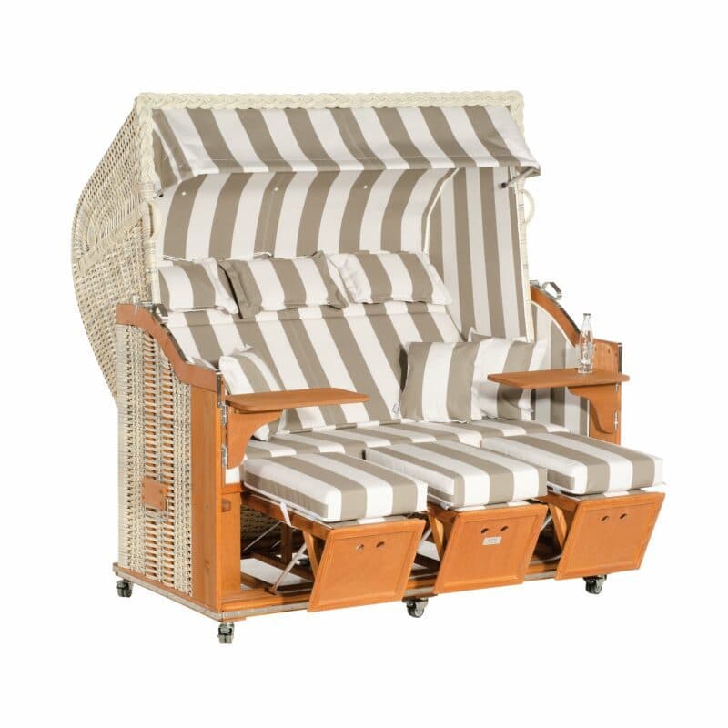 Sonnenpartner "Classic" Strandkorb, 3-Sitzer, PE-Kunststoffgeflecht antik-weiß,, Markisenstoff Dessin 186