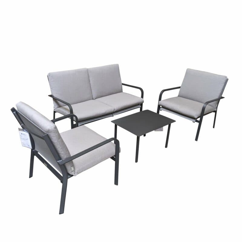 Jati&Kebon "Dransy" Loungeset 4-tlg., Aluminium eisengrau, Textilgewebe silbergrau mit Auflagen Silver Grey Basic