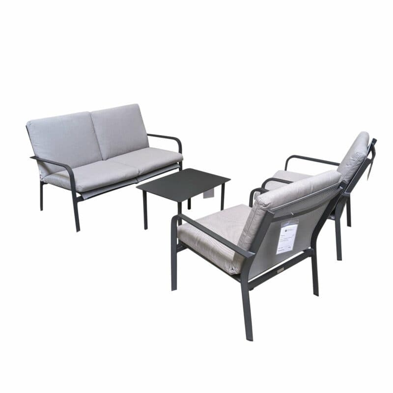 Jati&Kebon "Dransy" Loungeset 4-tlg., Aluminium eisengrau, Textilgewebe silbergrau mit Auflagen Silver Grey Basic