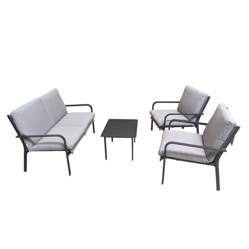 Jati&Kebon "Dransy" Loungeset 4-tlg., Aluminium eisengrau, Textilgewebe silbergrau mit Auflagen Silver Grey Basic