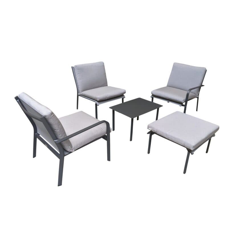 Jati&Kebon "Dransy" Loungeset 5-tlg., Aluminium eisengrau, Textilgewebe silbergrau mit Auflagen Silver Grey Basic
