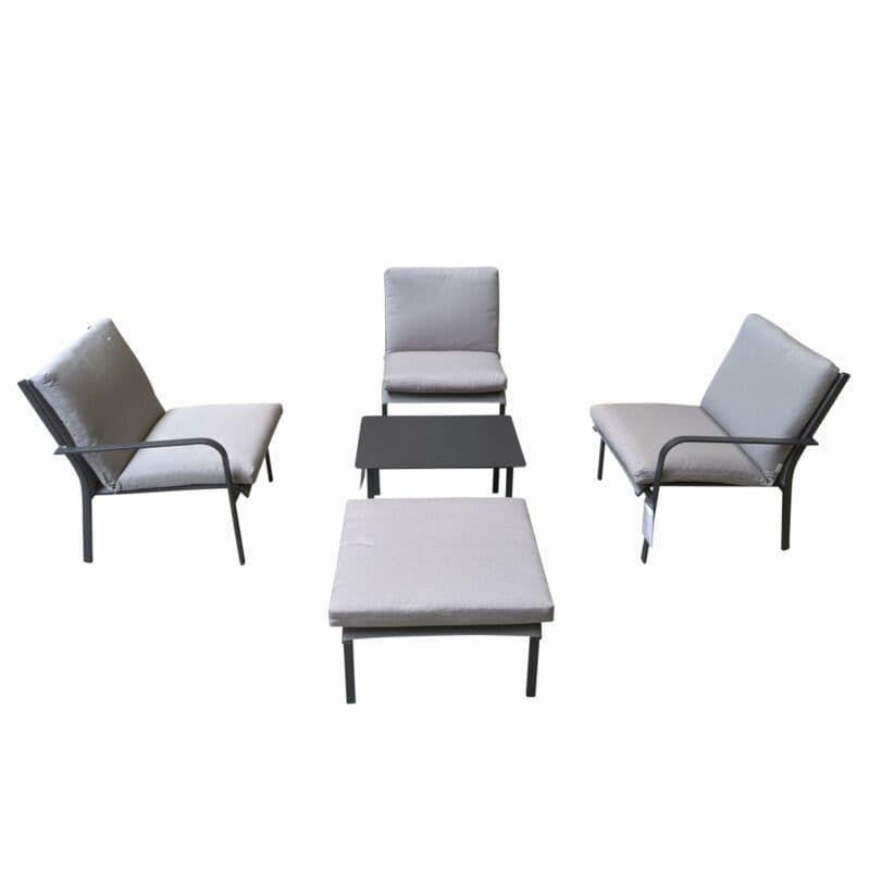Jati&Kebon "Dransy" Loungeset 5-tlg., Aluminium eisengrau, Textilgewebe silbergrau mit Auflagen Silver Grey Basic